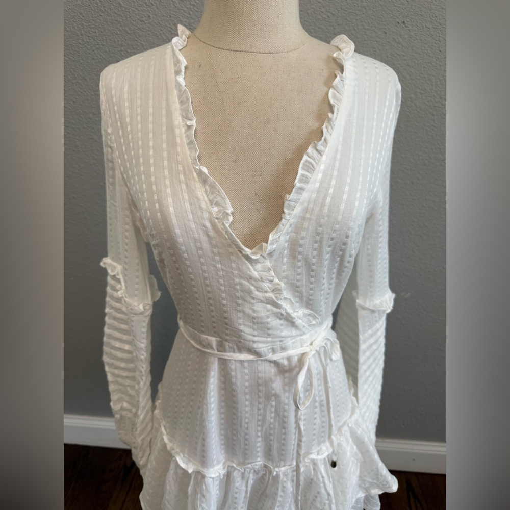 Balloon Sleeve Layered Ruffle‎ Hem Dress Size Small - Picture 4 of 9
